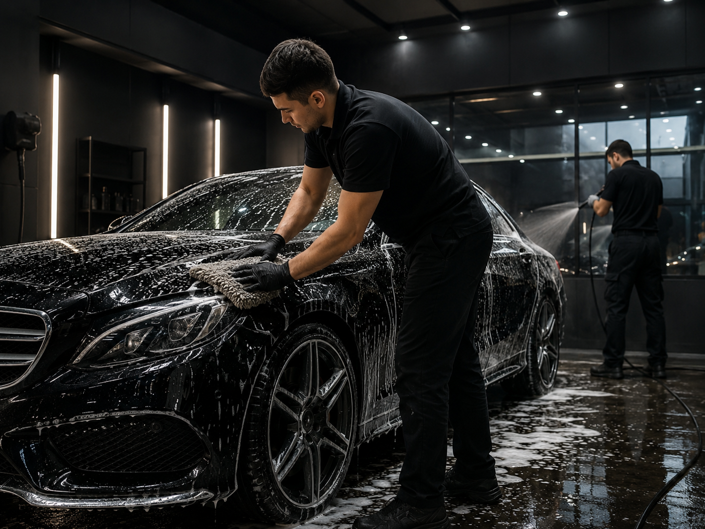 Exterior wash services on a vehicle